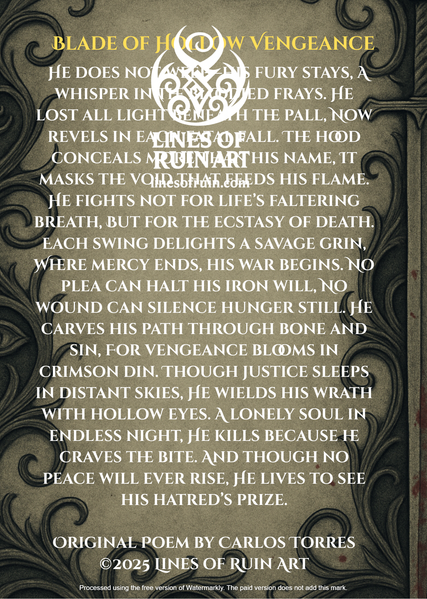 "Blade Of Hollow Vengeance" Poetry print