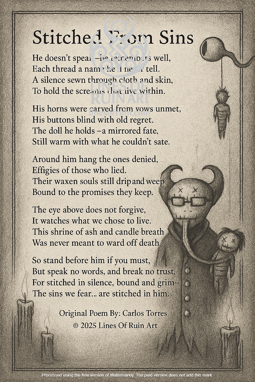 :Stitched From Sins" Poetry Print