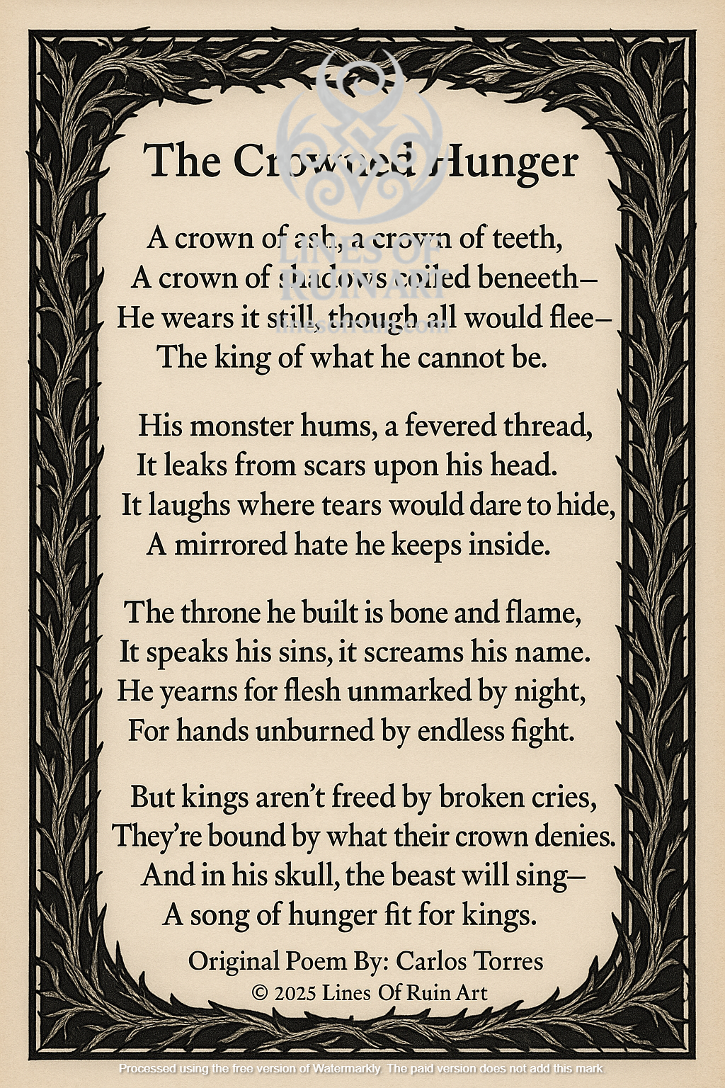 "The Crowned Hunger" Poetry Print