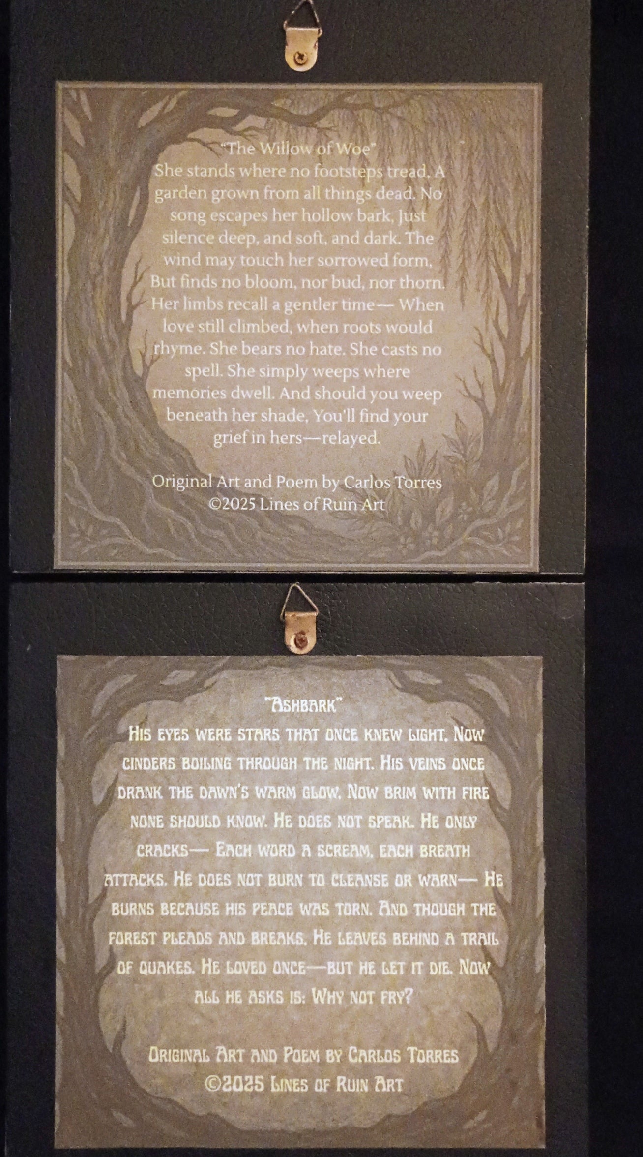 "The Willow of Woe" & "Ashbark"-2 piece 7x7 Art & Poetry Plaque Set