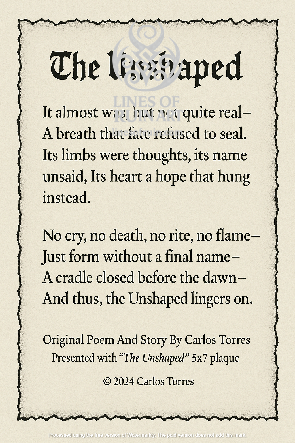 "The Unshaped" Poetry print