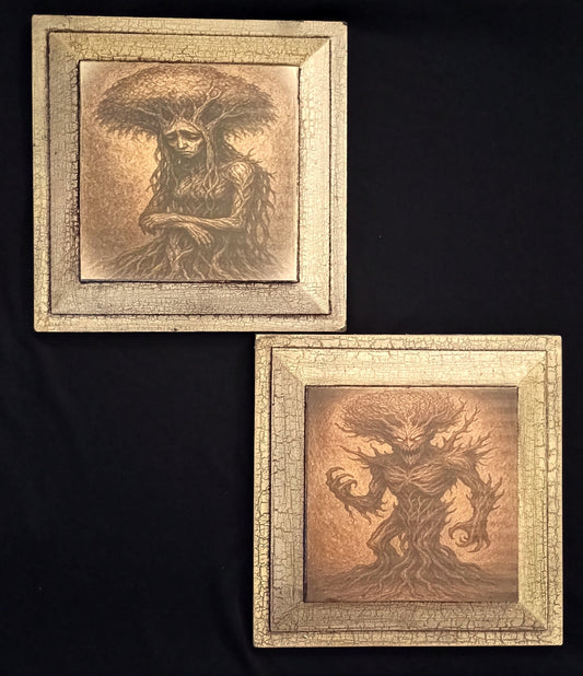 "The Willow of Woe" & "Ashbark"-2 piece 7x7 Art & Poetry Plaque Set