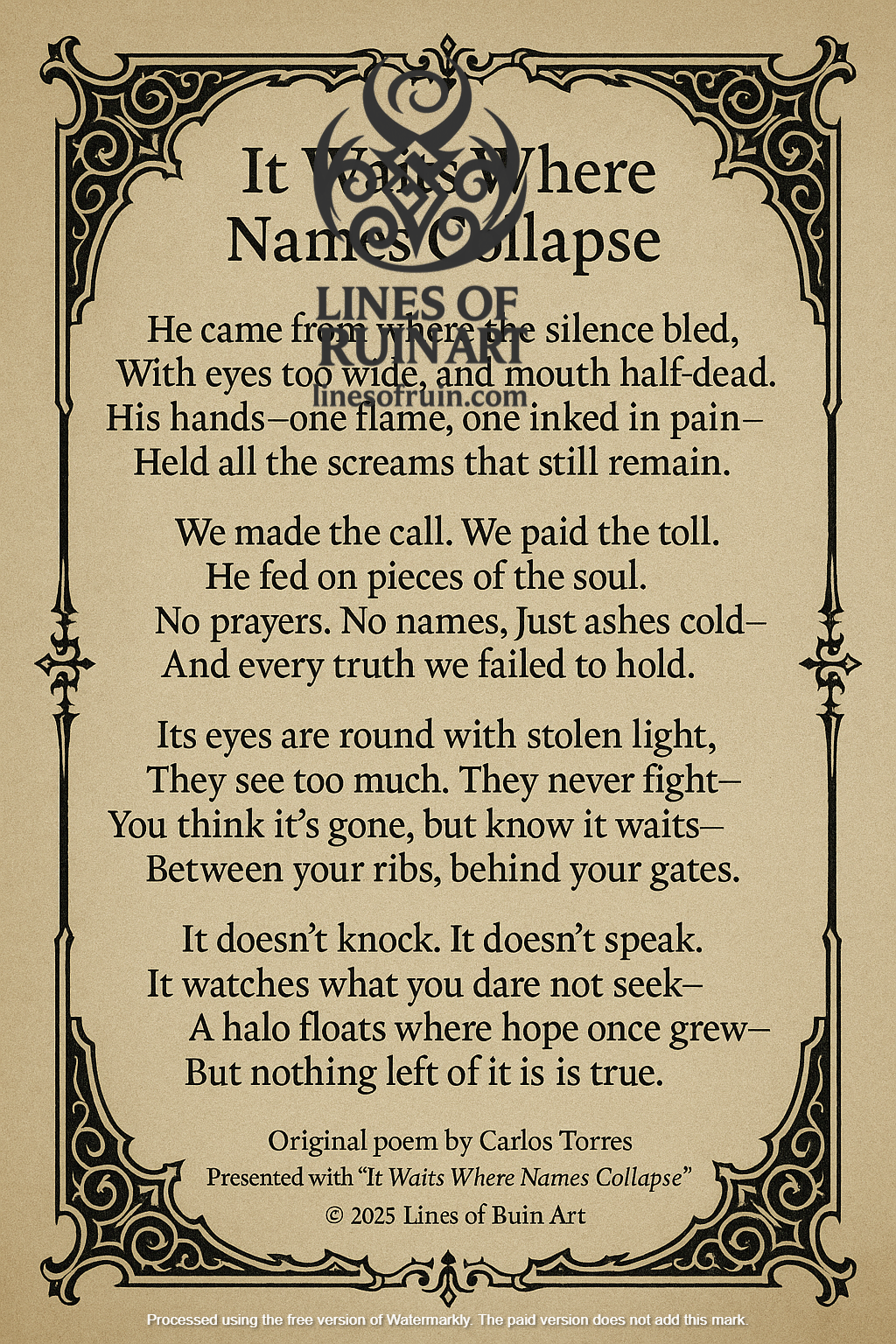 "It Waits Where Names Collapse" Poetry Print