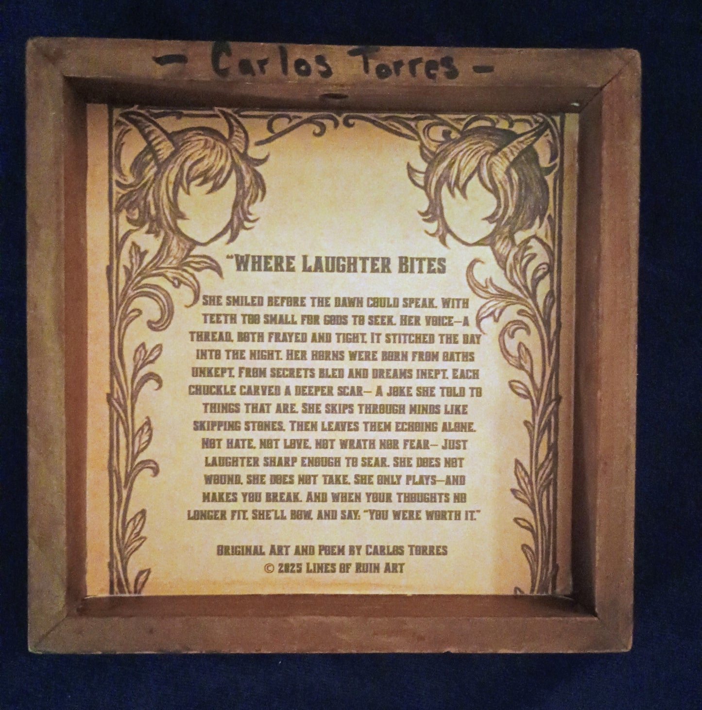 "Where Laughter Bites" — Framed 6x6 Ceramic Tile Art & Poetry Plaque